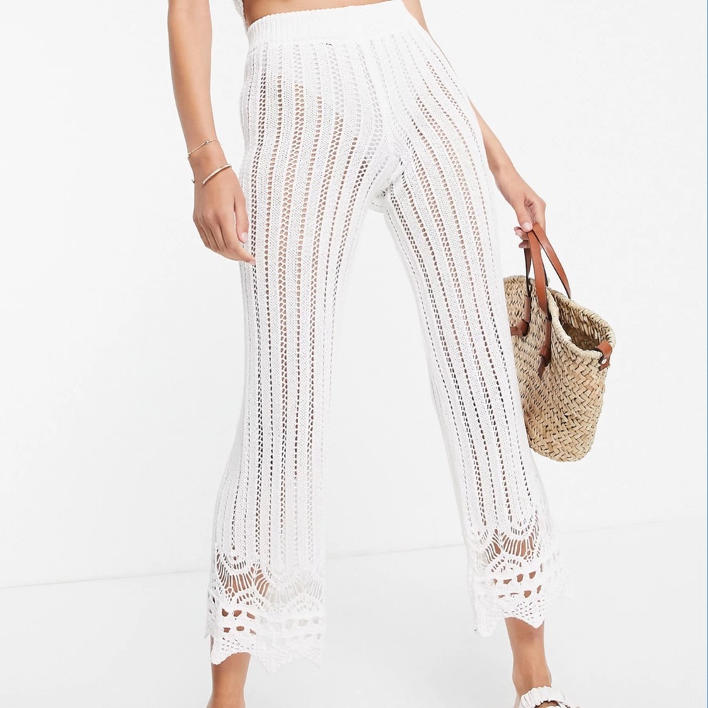 Miss Selfridge White Crochet Trouser